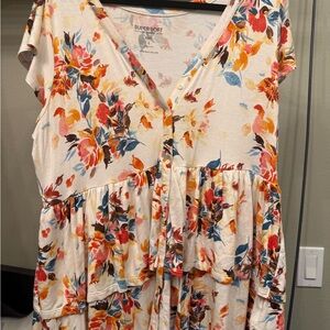 Torrid Floral V-Neck Blouse with Button Detail